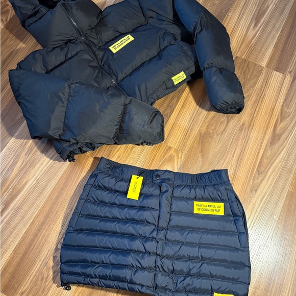 Black ALOCS Cropped Puffer Jacket and Skirt Set - Picture 1 of 2